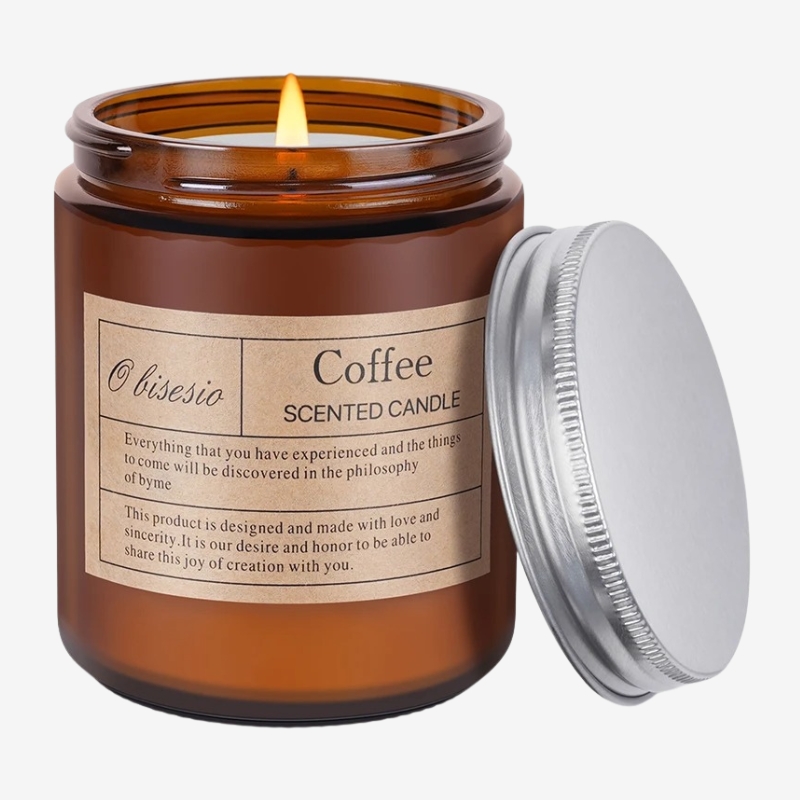 Bougie parfumée vintage café – Verre ambré rétro