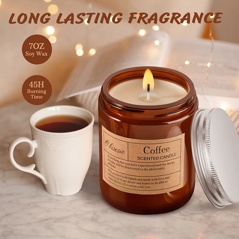 Bougie parfumée vintage café – Verre ambré rétro – Image 2