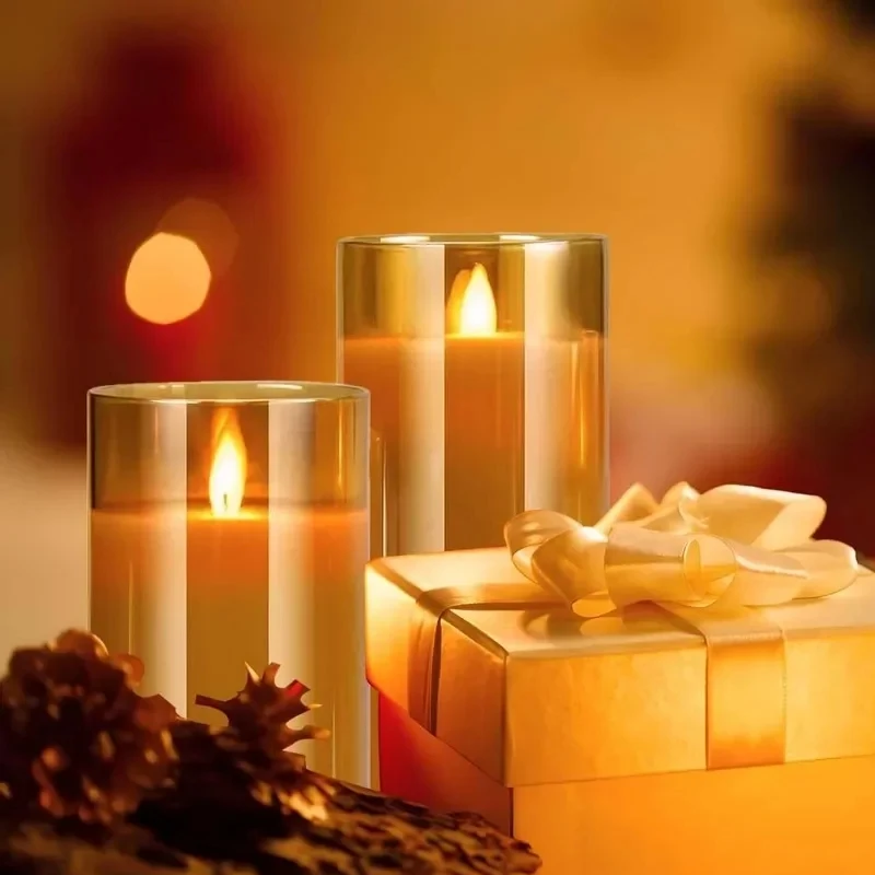 Bougie LED Rechargeable en Verre Fumé