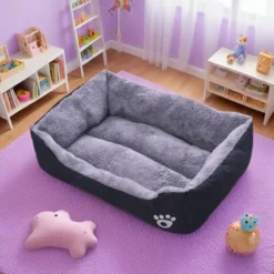 Lit panier chien peluche noir confortable
