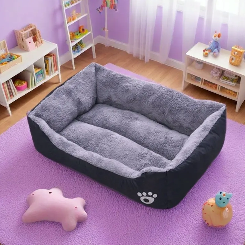 Lit panier chien peluche noir confortable