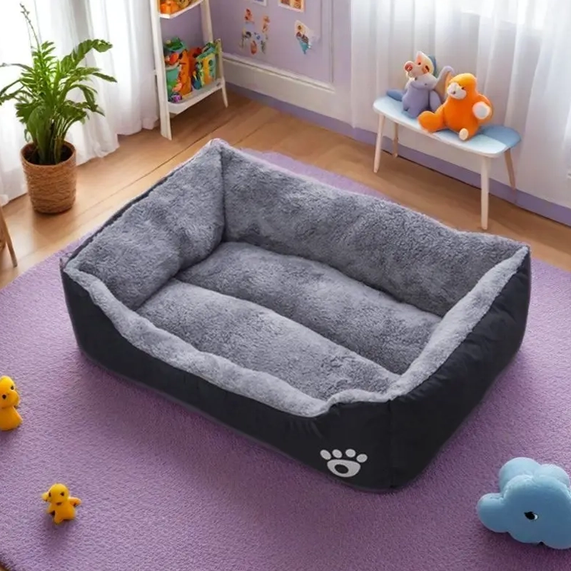 Lit panier chien peluche noir confortable