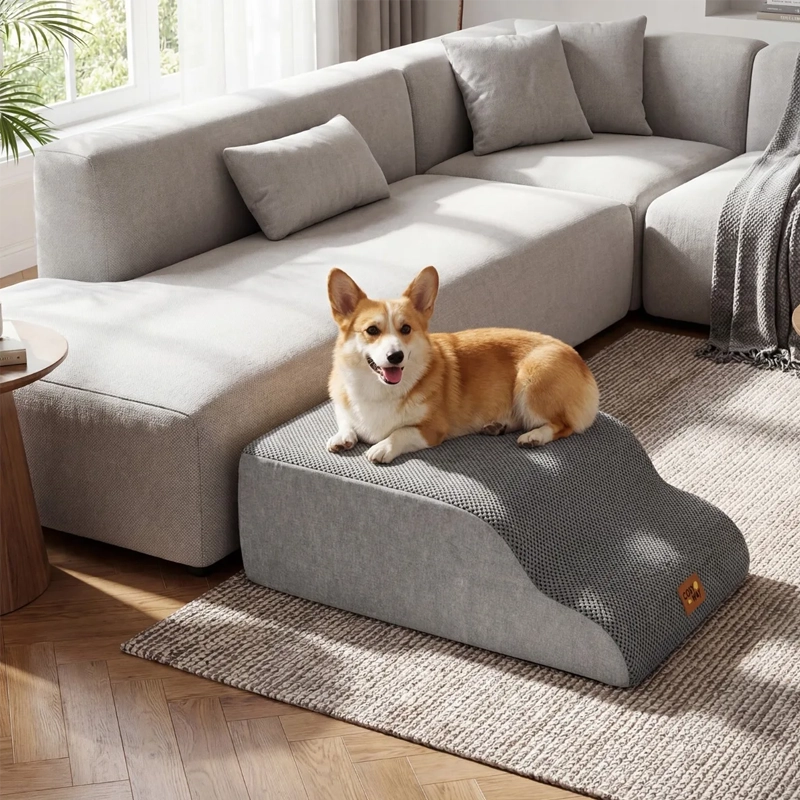 Escalier chien gris mousse confortable