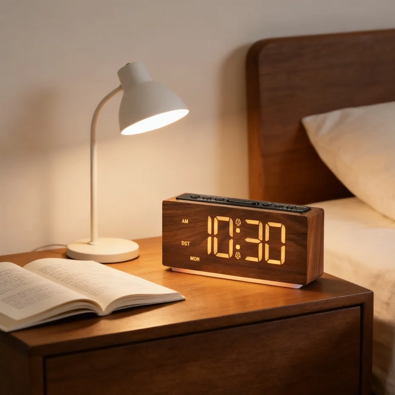 Réveil numérique LED minimaliste en bois – Image 3