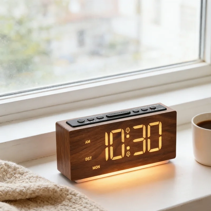 Réveil numérique LED minimaliste en bois – Image 4