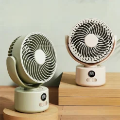 Ventilateur bureau rechargeable 360° numérique LED silencieux