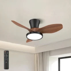 Ventilateur plafond LED bois télécommande moderne