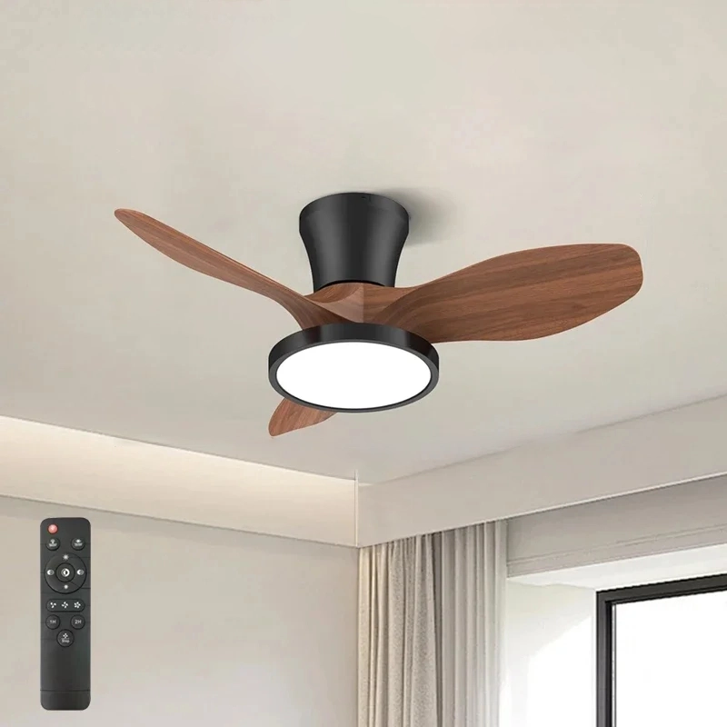 Ventilateur plafond LED bois télécommande moderne