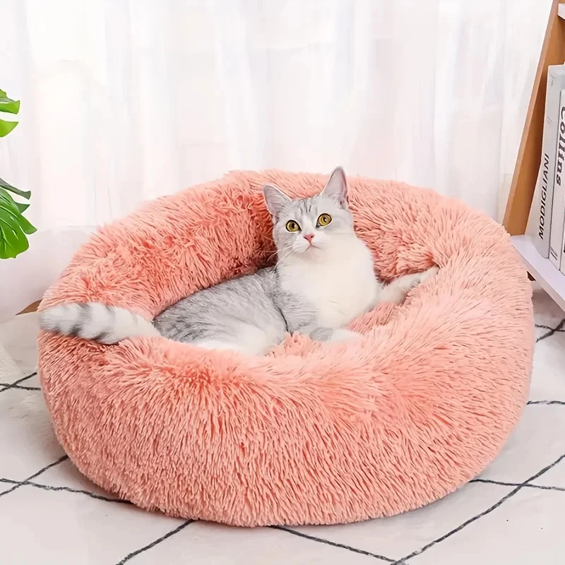 Lit chat chien peluche rayé confortable
