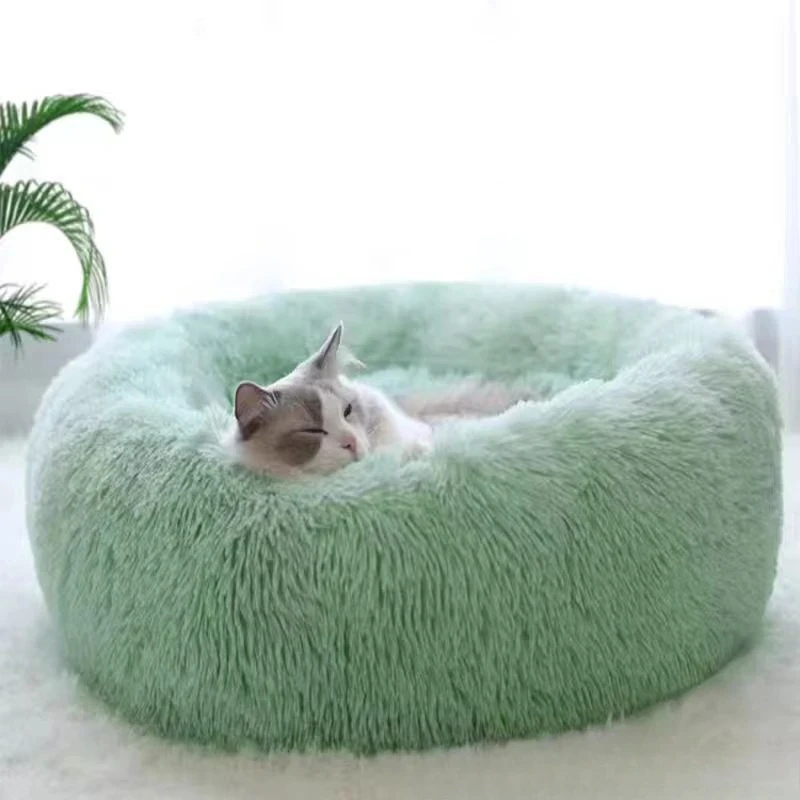 Lit chat chien peluche rayé confortable