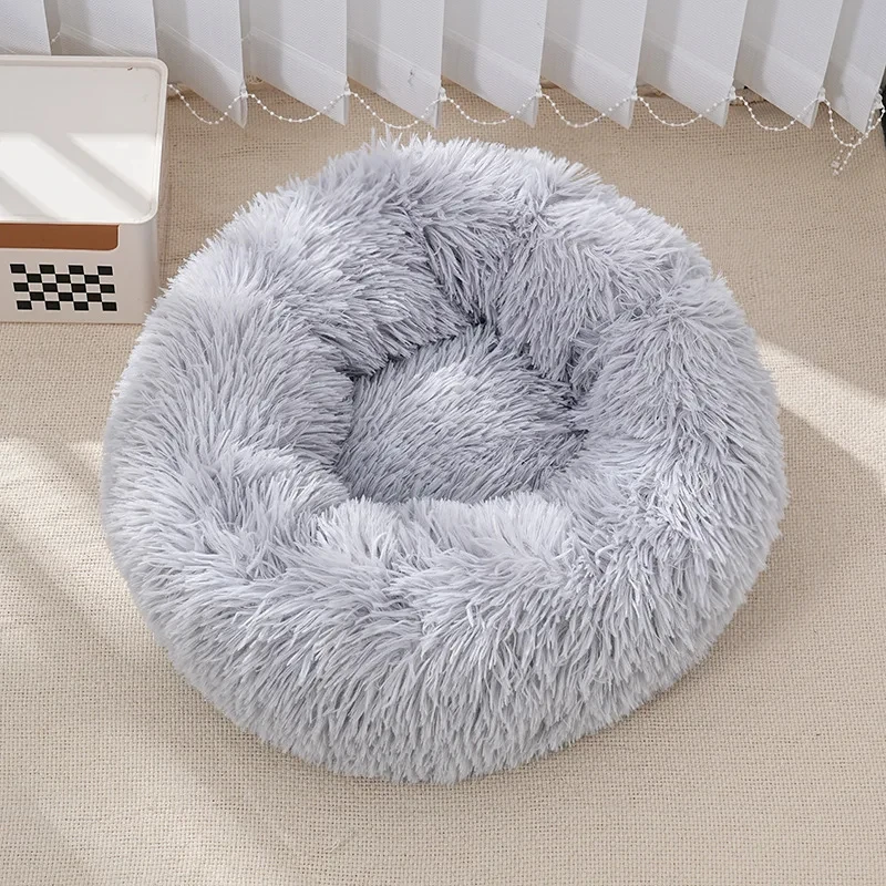 Lit chat chien peluche rayé confortable